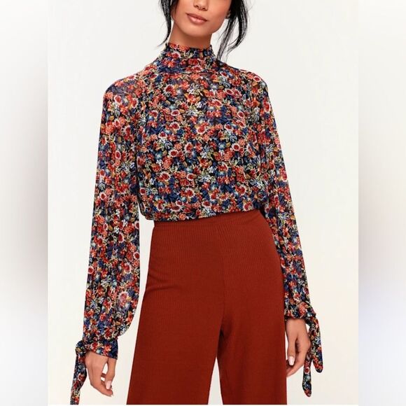 Free People Vibrant Floral High Neck Blouse - Picture 1 of 10